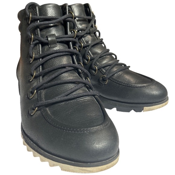 Sorel Shoes - Sorel Harlow Black Leather Waterproof Lace Up Ankle Boots Women's Size 8.5